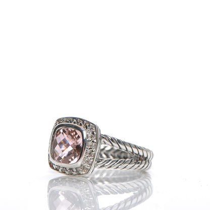 David Yurman Sterling Silver Diamond Morganite 7mm Petite Albion Ring 50 5.25 3 of 5