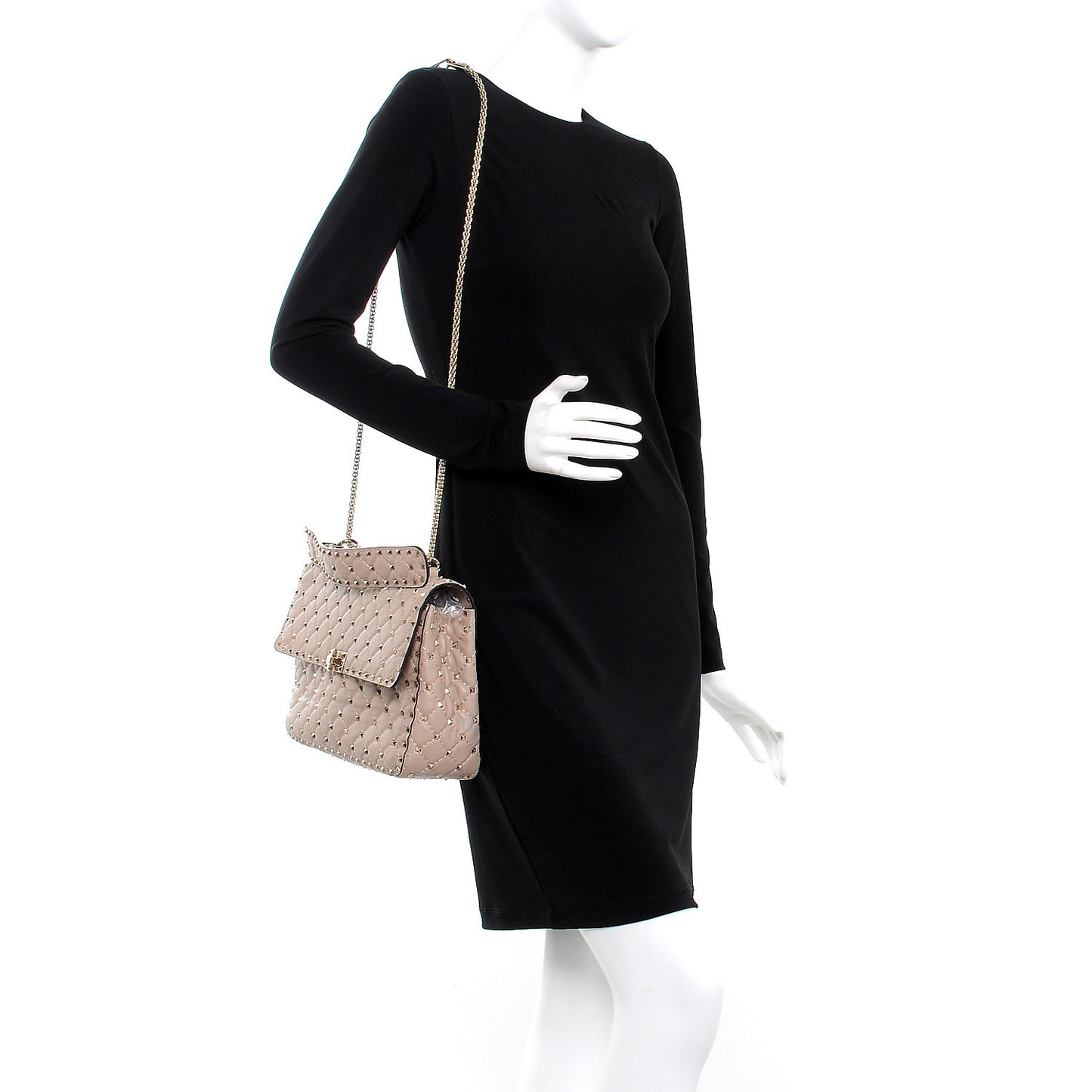 Nappa Large Rockstud Spike Shoulder Bag Poudre