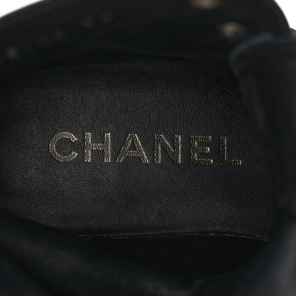 Chanel Grained Shiny Calfskin CC Lace Up Combat Boots 38 Black 8 of 11