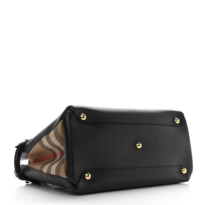 Burberry Grainy Calfskin House Check Medium Banner Tote Black 4 of 11