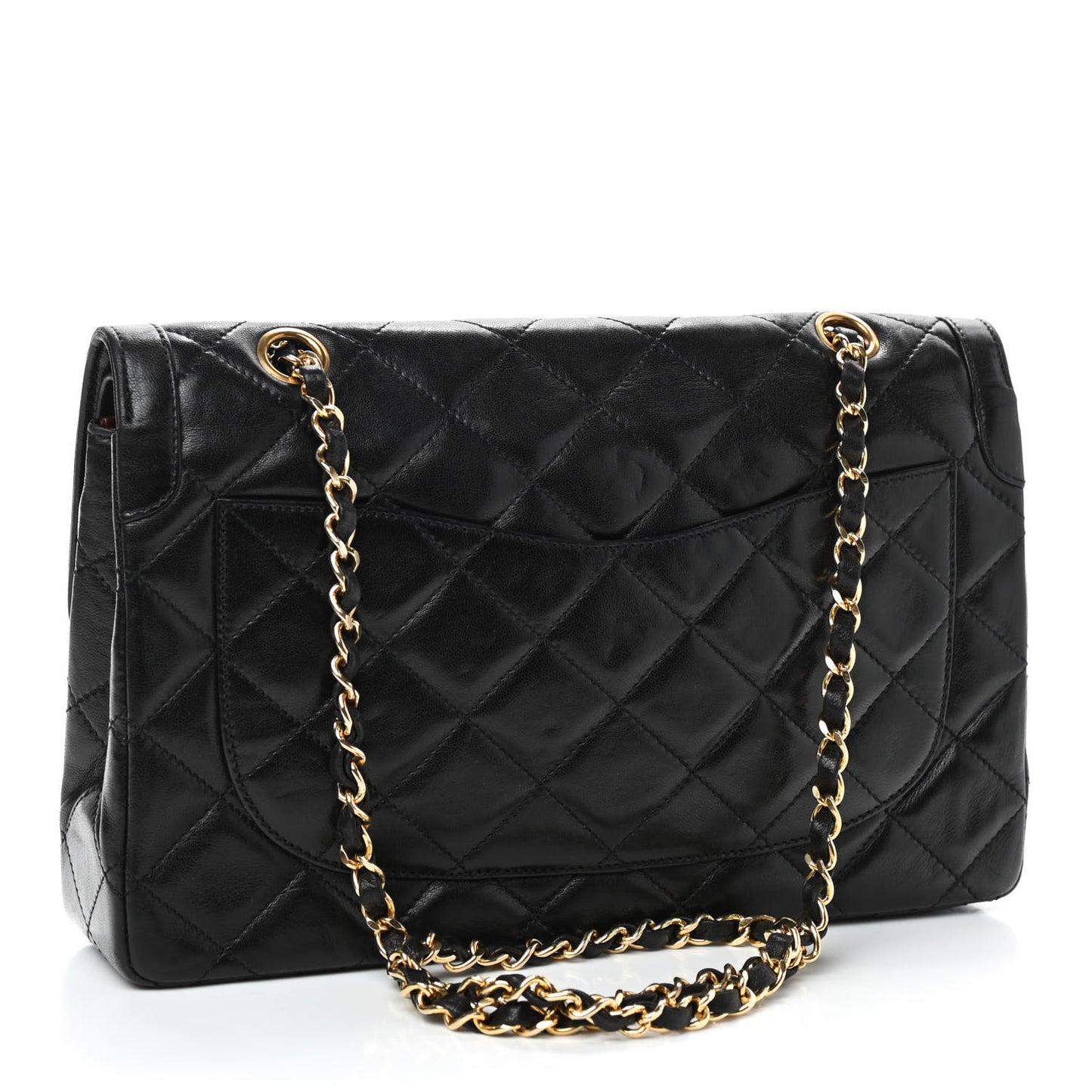 Lambskin Quilted Medium Double Flap Bag Black