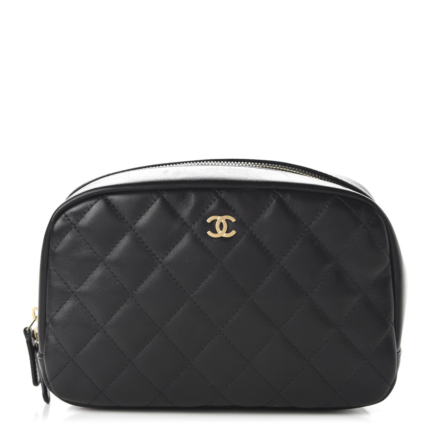 Lambskin Quilted Medium Curvy Pouch Cosmetic Case Black