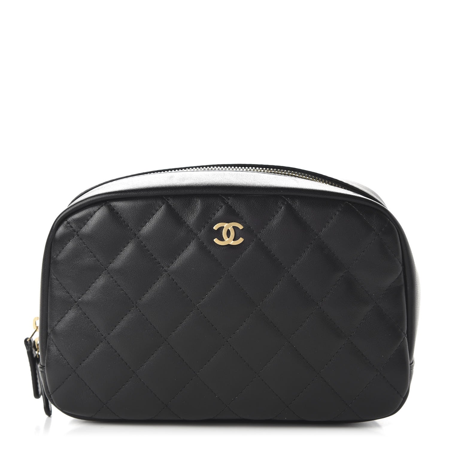 Chanel Lambskin Quilted Medium Curvy Pouch Cosmetic Case Black 1 of 11