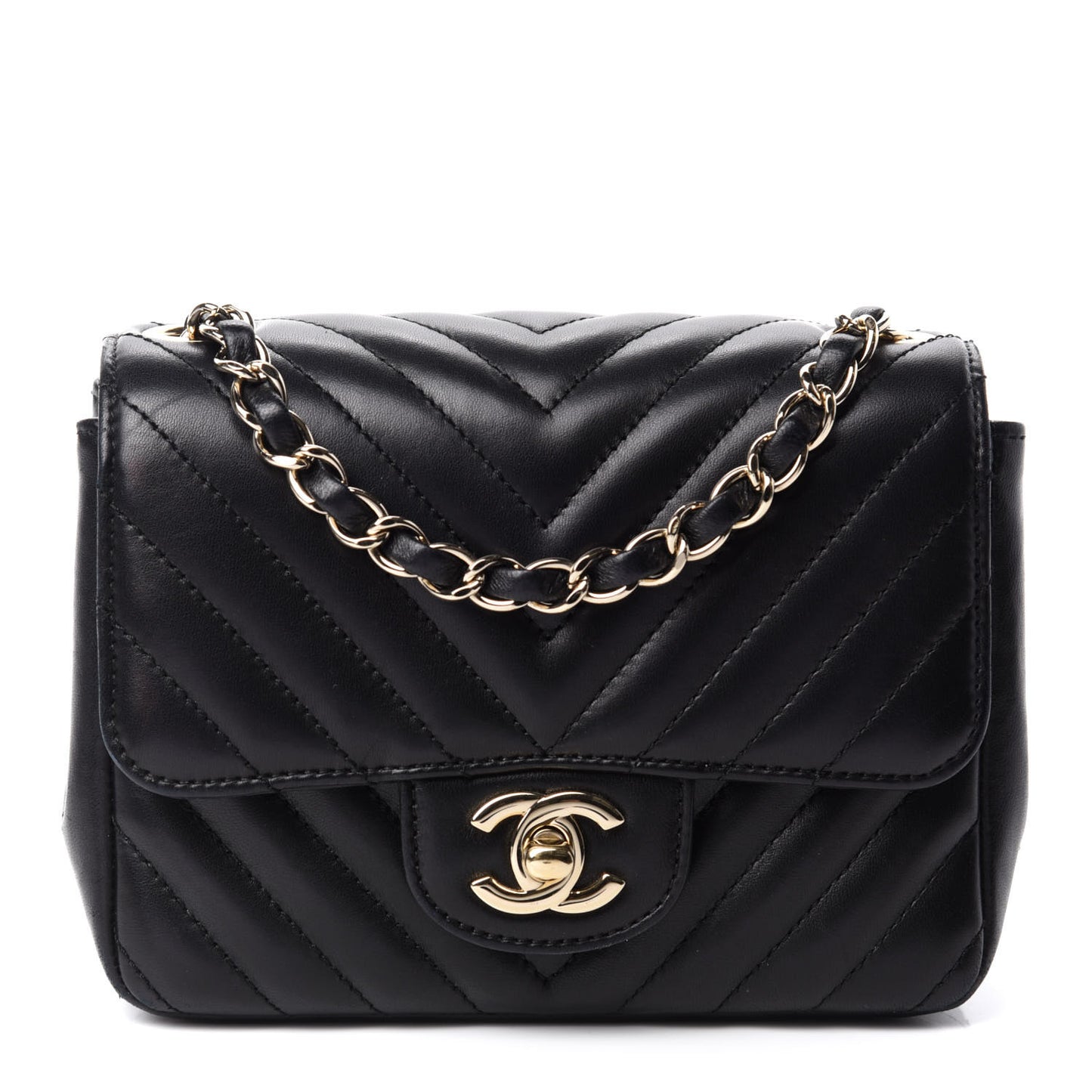 Lambskin Chevron Quilted Mini Square Flap Black