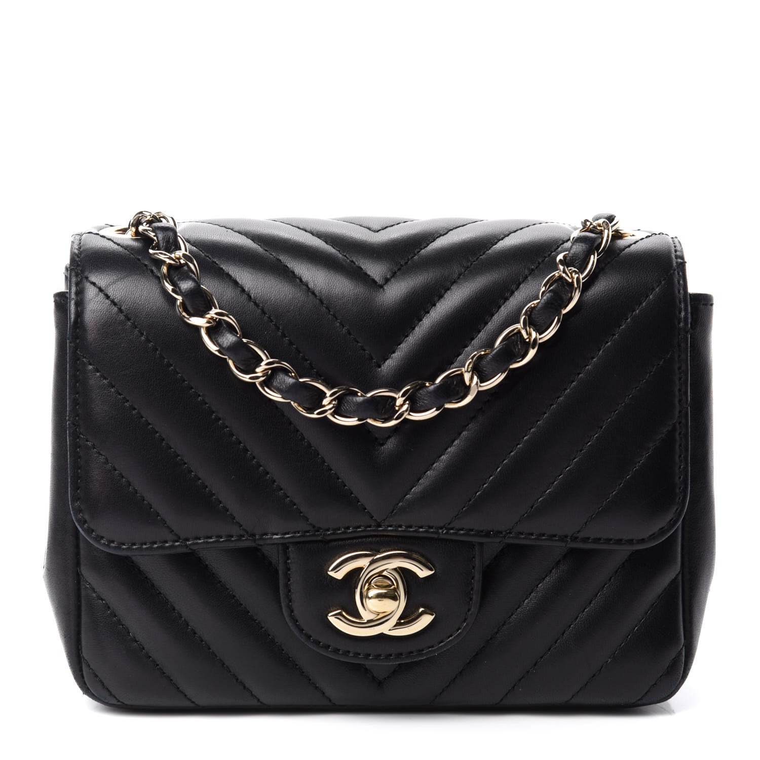 Chanel Lambskin Chevron Quilted Mini Square Flap Black 1 of 14