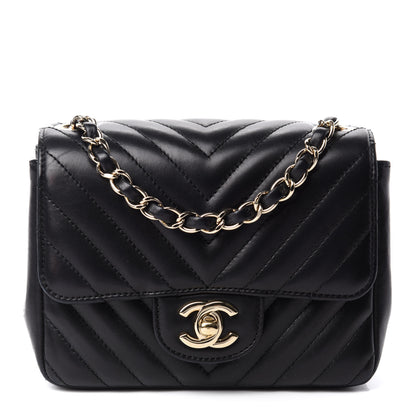 Chanel Lambskin Chevron Quilted Mini Square Flap Black 1 of 14