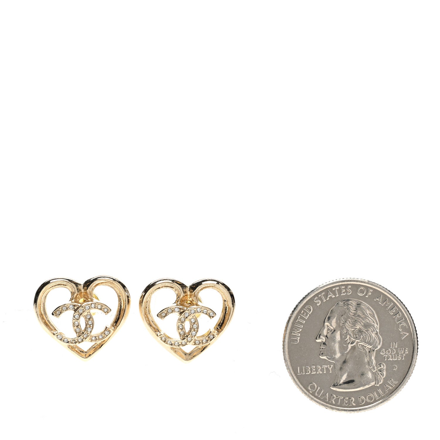 Chanel Metal Crystal CC Logo Heart Earrings Gold 2 of 5
