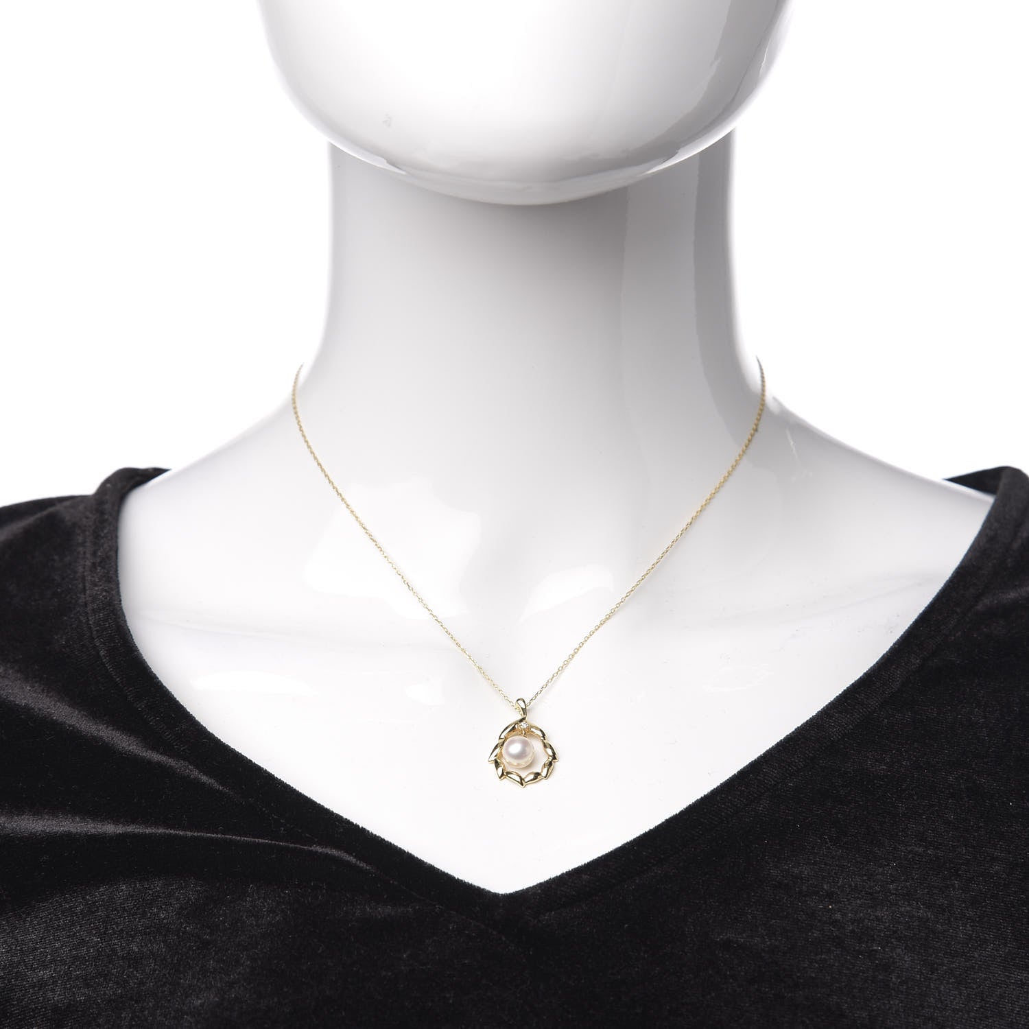 Mikimoto 18K Yellow Gold Diamond Akoya Pearl 7mm Leaf Pendant Necklace 2 of 6
