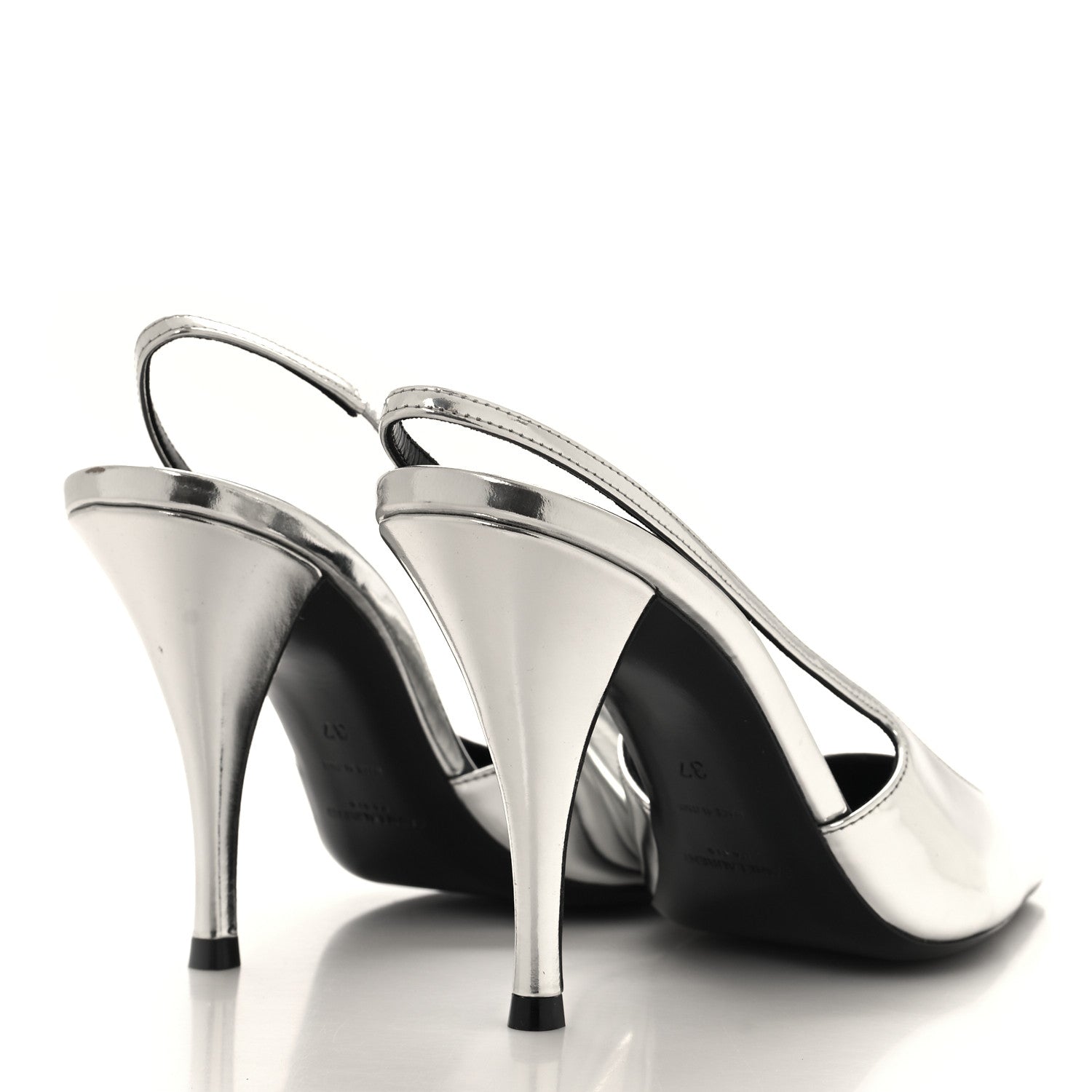 Saint Laurent Glazed Calfskin Tom 90 Dream Slingback Pumps 37 Argento 4 of 9