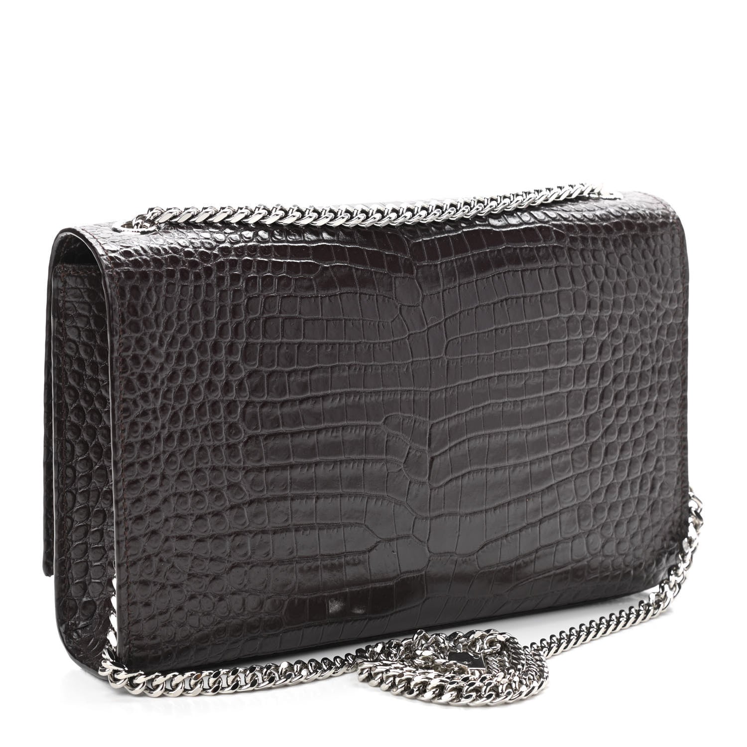 Saint Laurent Calfskin Crocodile Embossed Medium Classic Monogram Kate Tassel Satchel Dark Brown 2 of 8