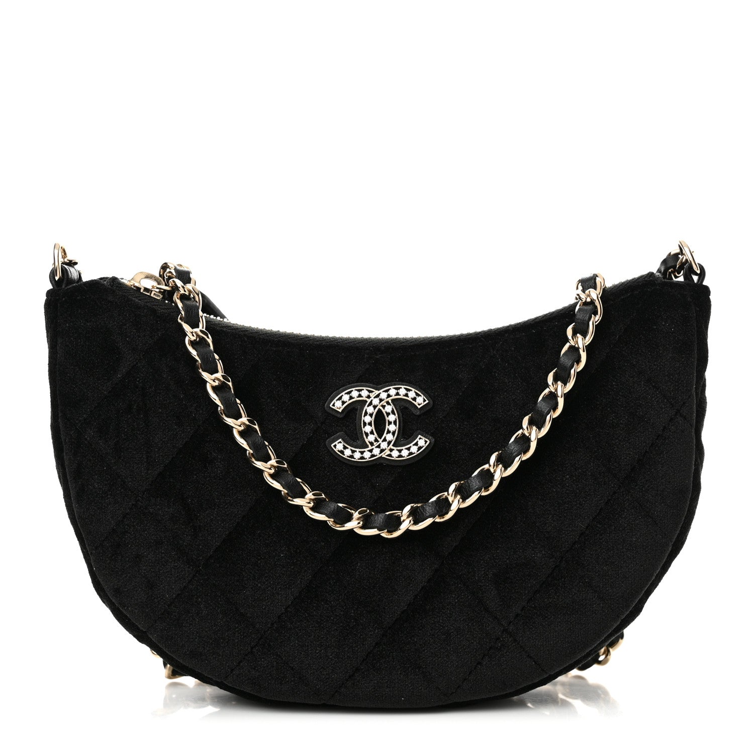 Chanel Velvet Crystal Quilted Chain Hobo Black 1 of 12