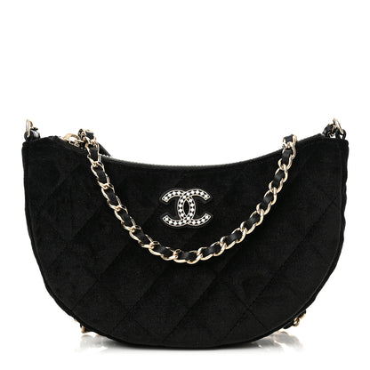 Chanel Velvet Crystal Quilted Chain Hobo Black 1 of 12