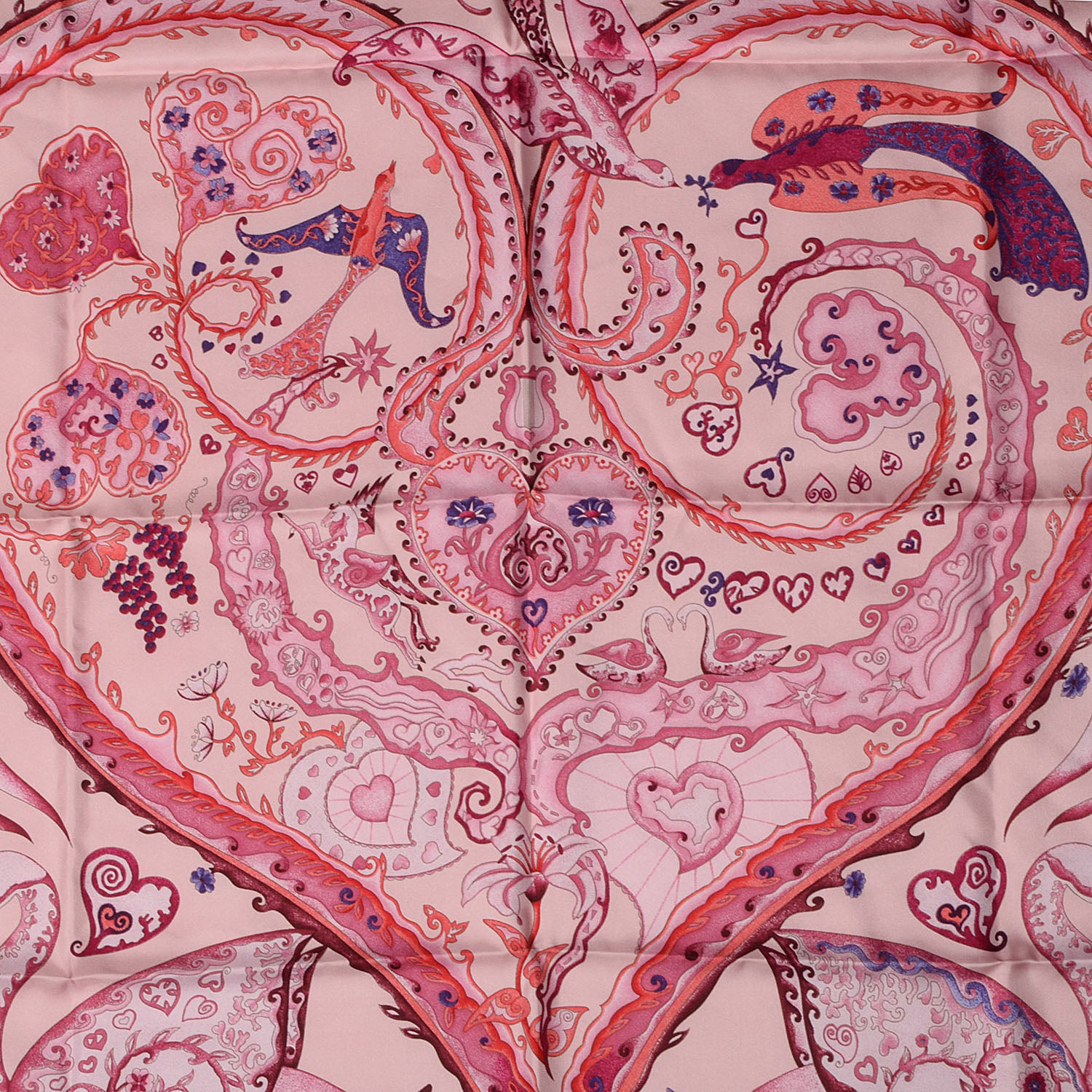 Hermes Silk De Tout Coeur Scarf 90 Vieux Rose Rose Pale Violine 1 of 5