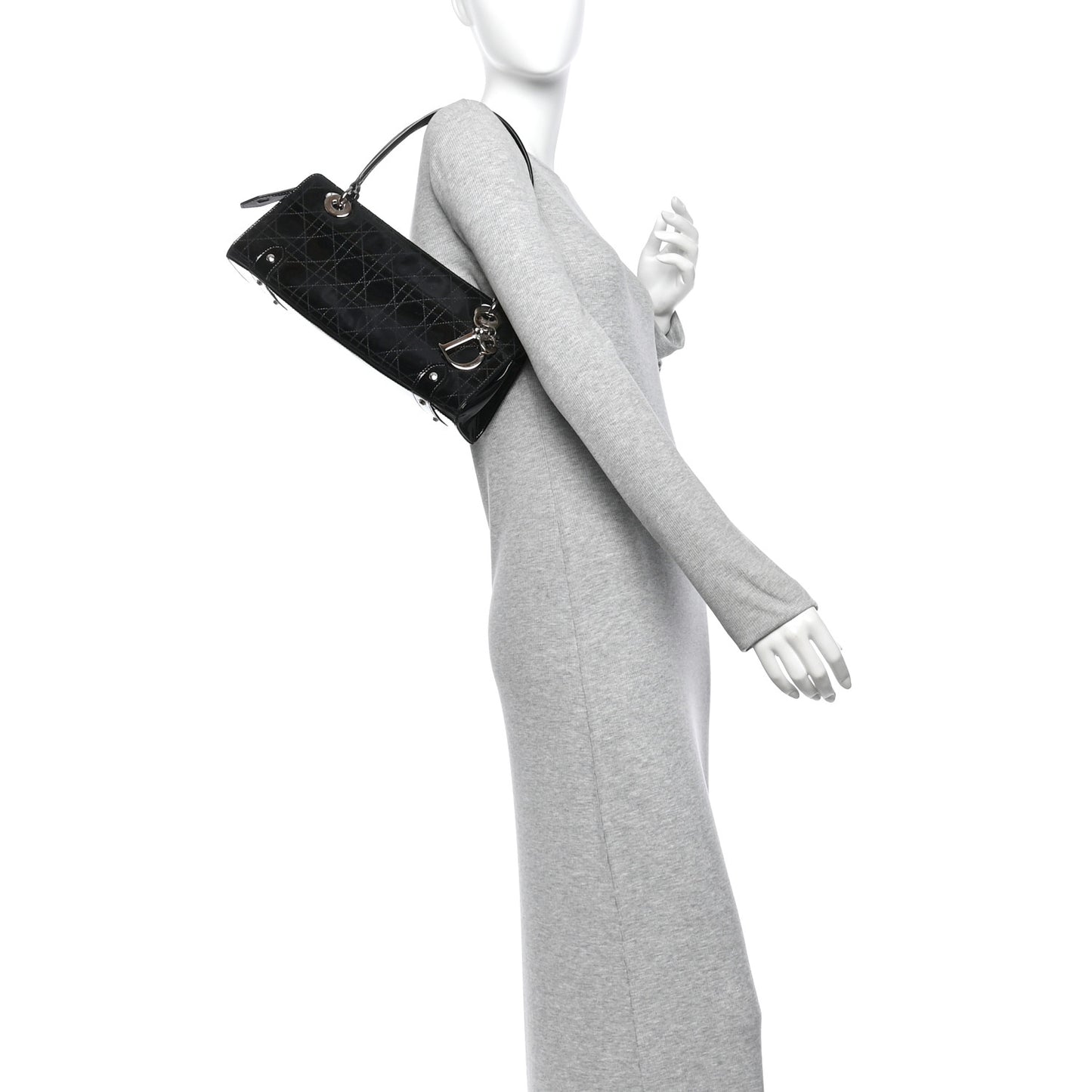 Patent Cannage Stitched East West Lady Dior Black