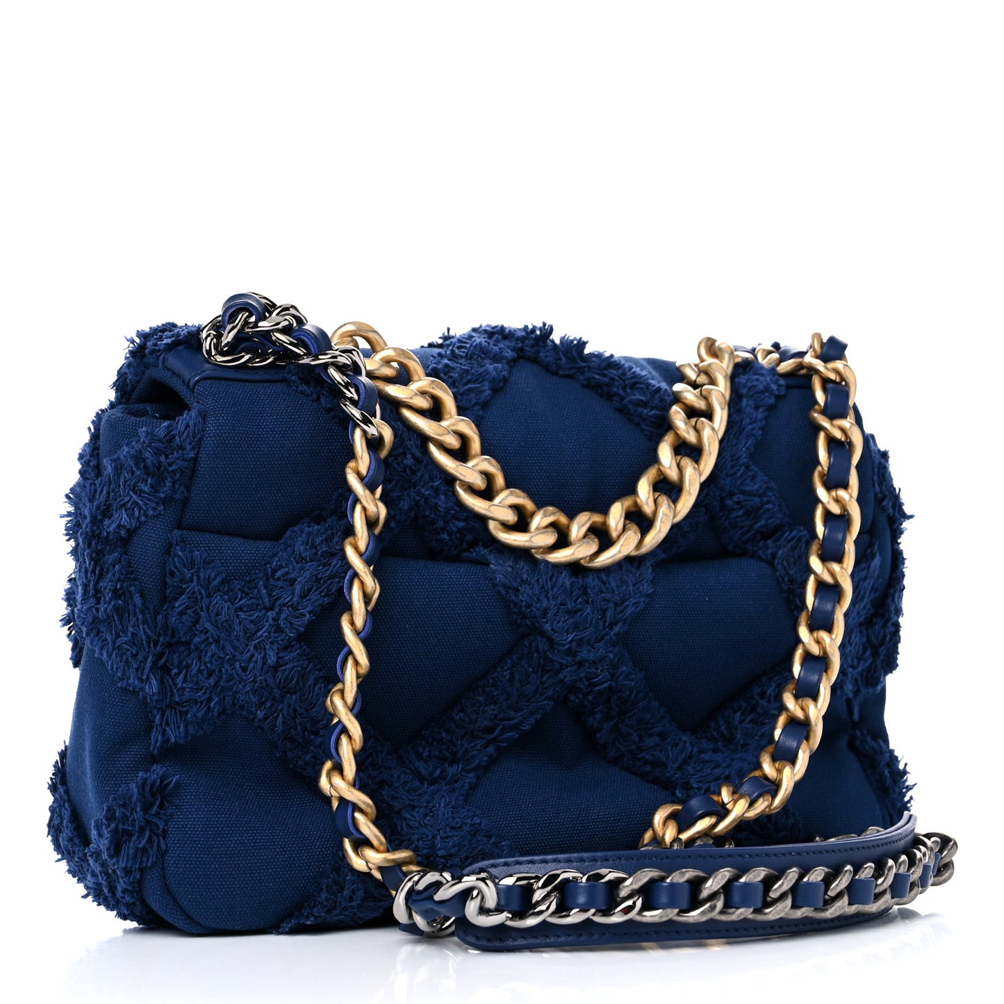 Cotton Canvas Quilted Medium Chanel 19 Flap Navy Blue