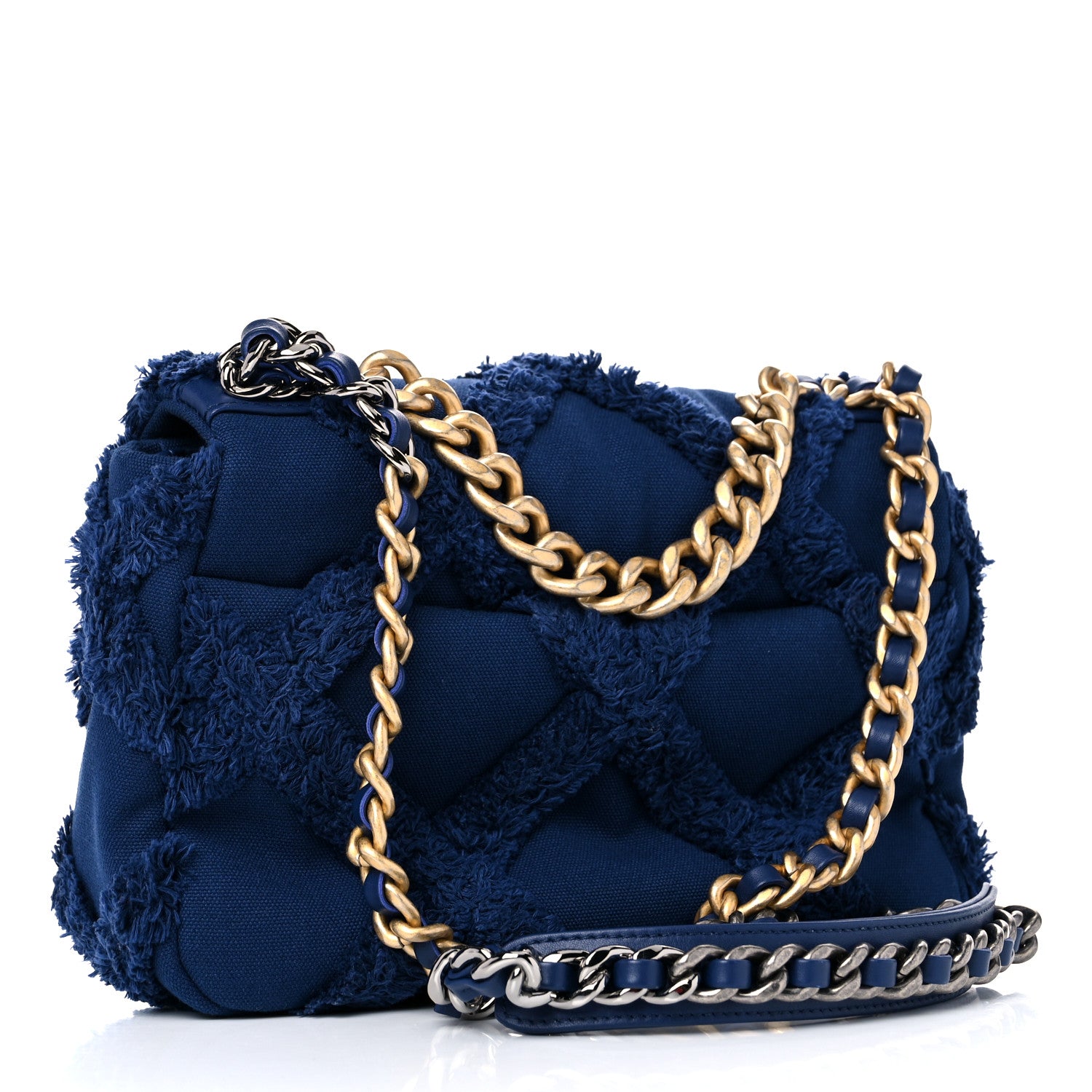 Chanel Cotton Canvas Quilted Medium Chanel 19 Flap Navy Blue 3 of 9