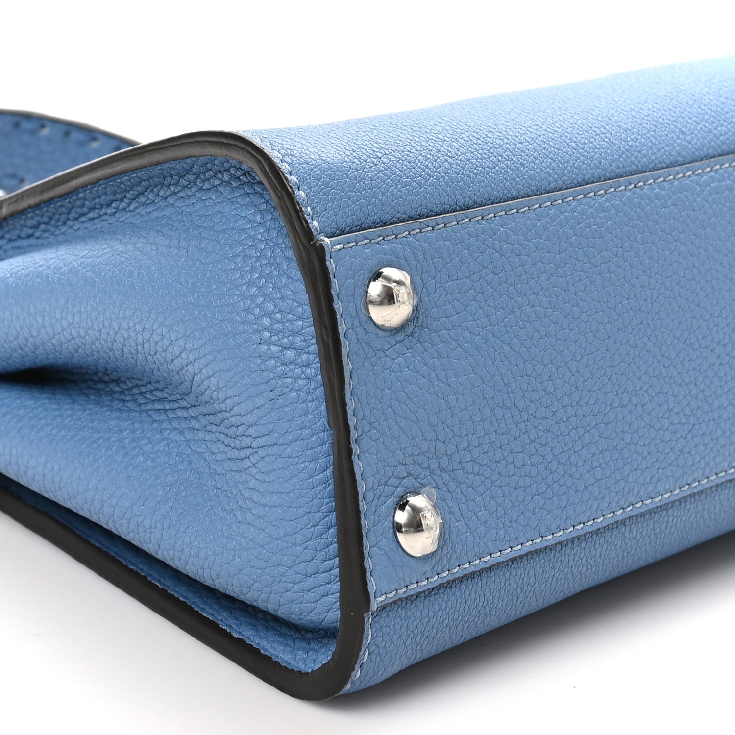 Fendi Cuoio Romano Selleria Macro Stitchings Mini Peekaboo Iconic Satchel Placca Argento Blue 9 of 10