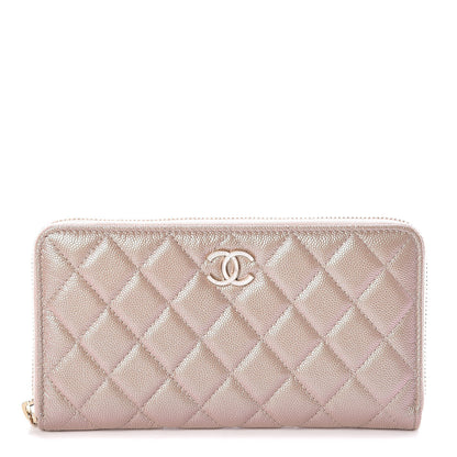 Chanel Iridescent Caviar Quilted Long Zip Around Wallet Beige 1 of 9