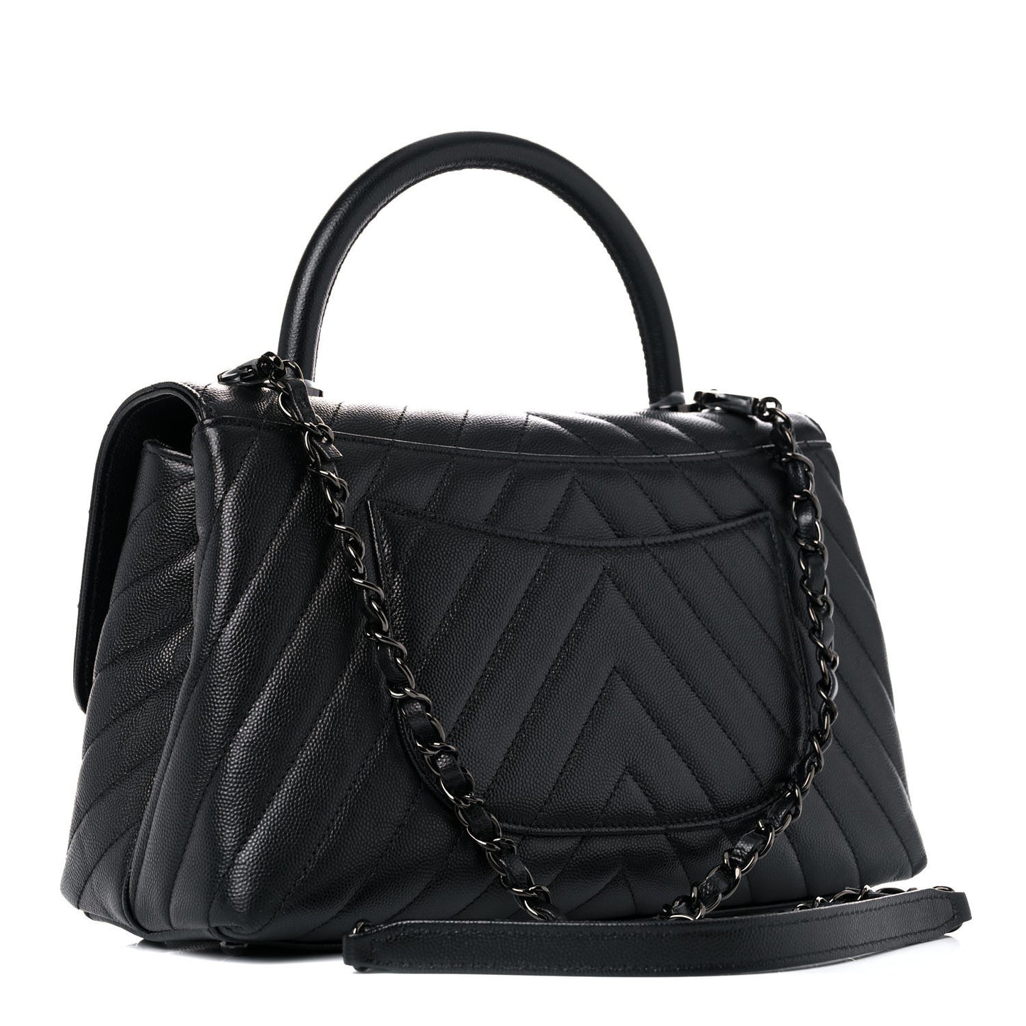 Caviar Chevron Quilted Small Coco Handle Flap So Black