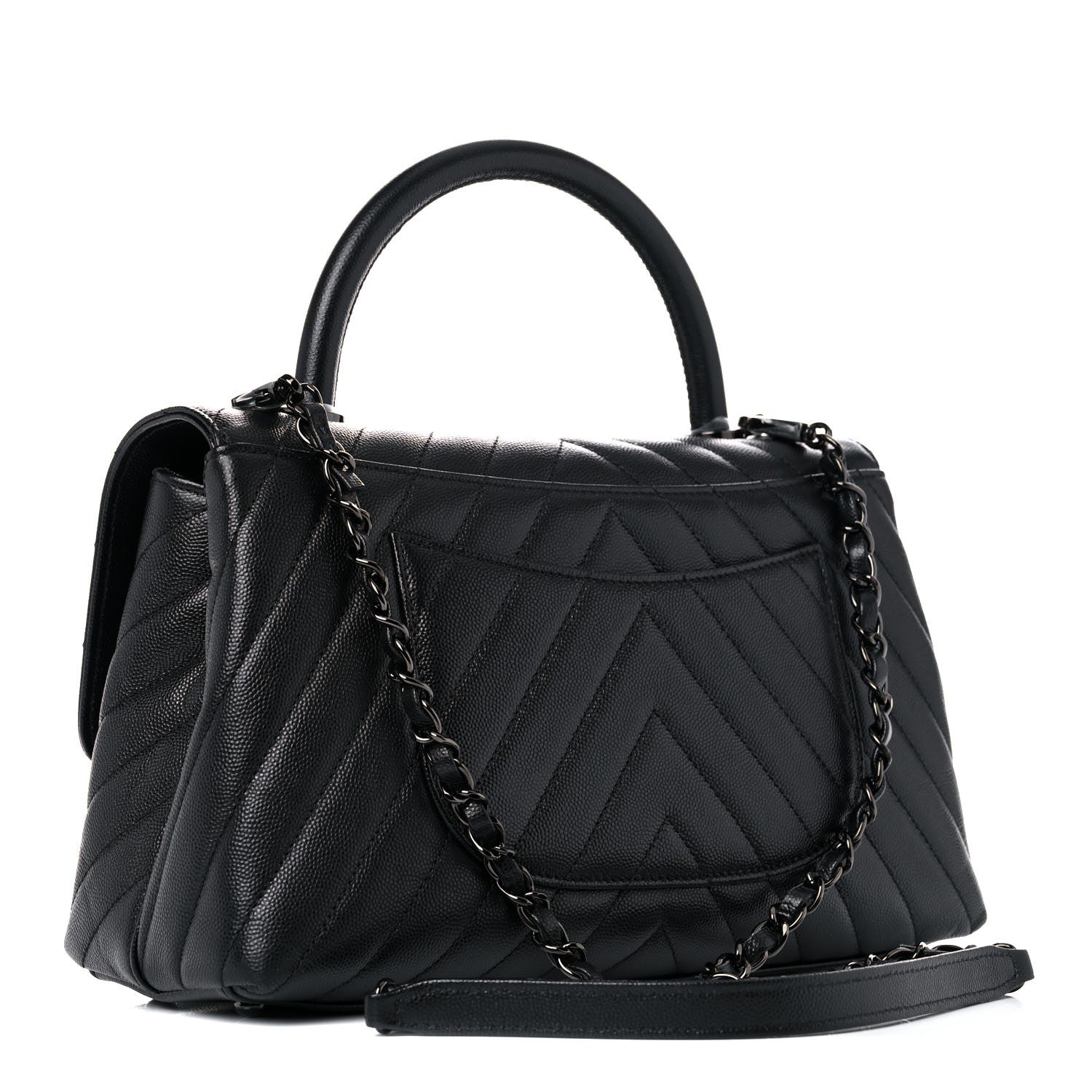 Chanel Caviar Chevron Quilted Small Coco Handle Flap So Black 3 of 12