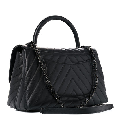 Chanel Caviar Chevron Quilted Small Coco Handle Flap So Black 3 of 12