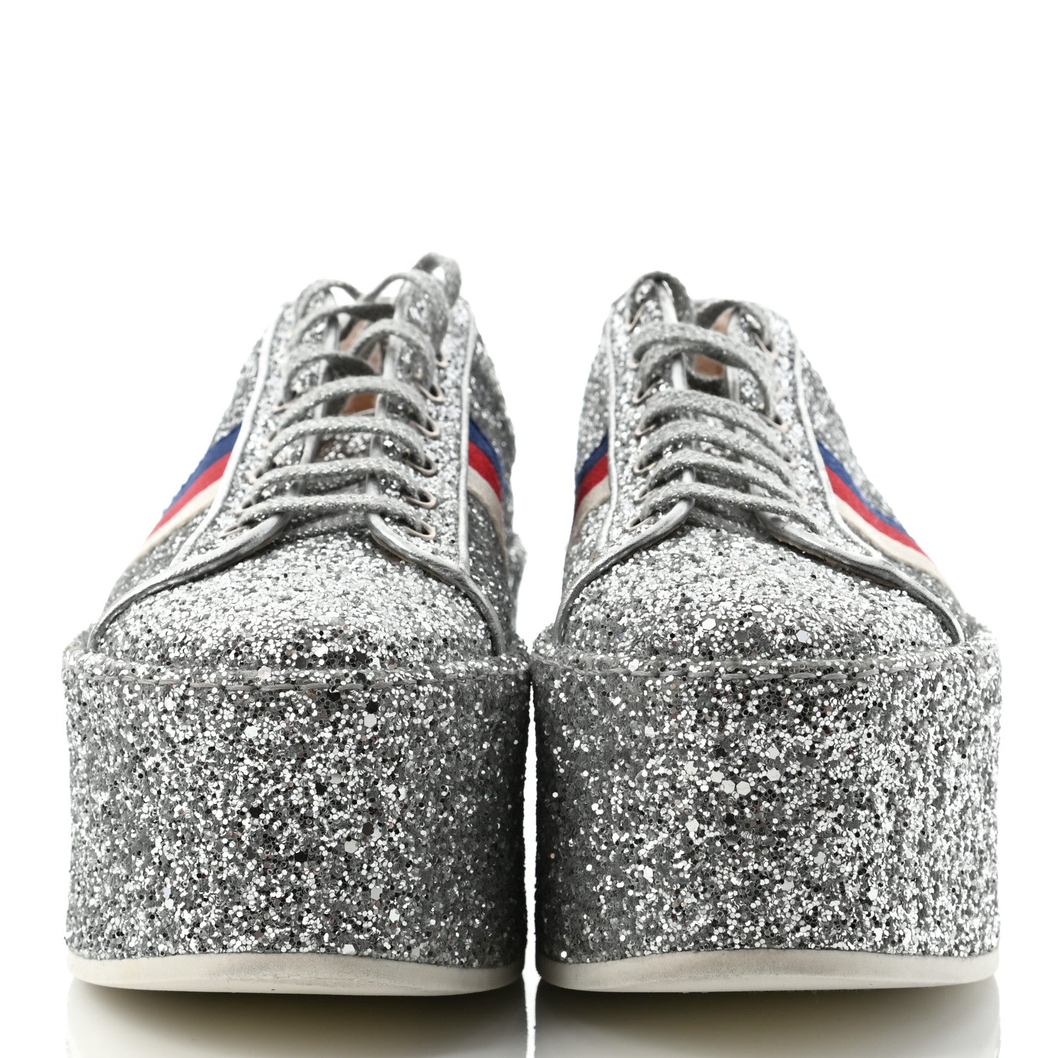 Gucci Glitter Peggy Platform Sneakers 40 Argento 2 of 12