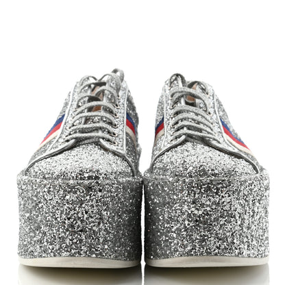 Gucci Glitter Peggy Platform Sneakers 40 Argento 2 of 12