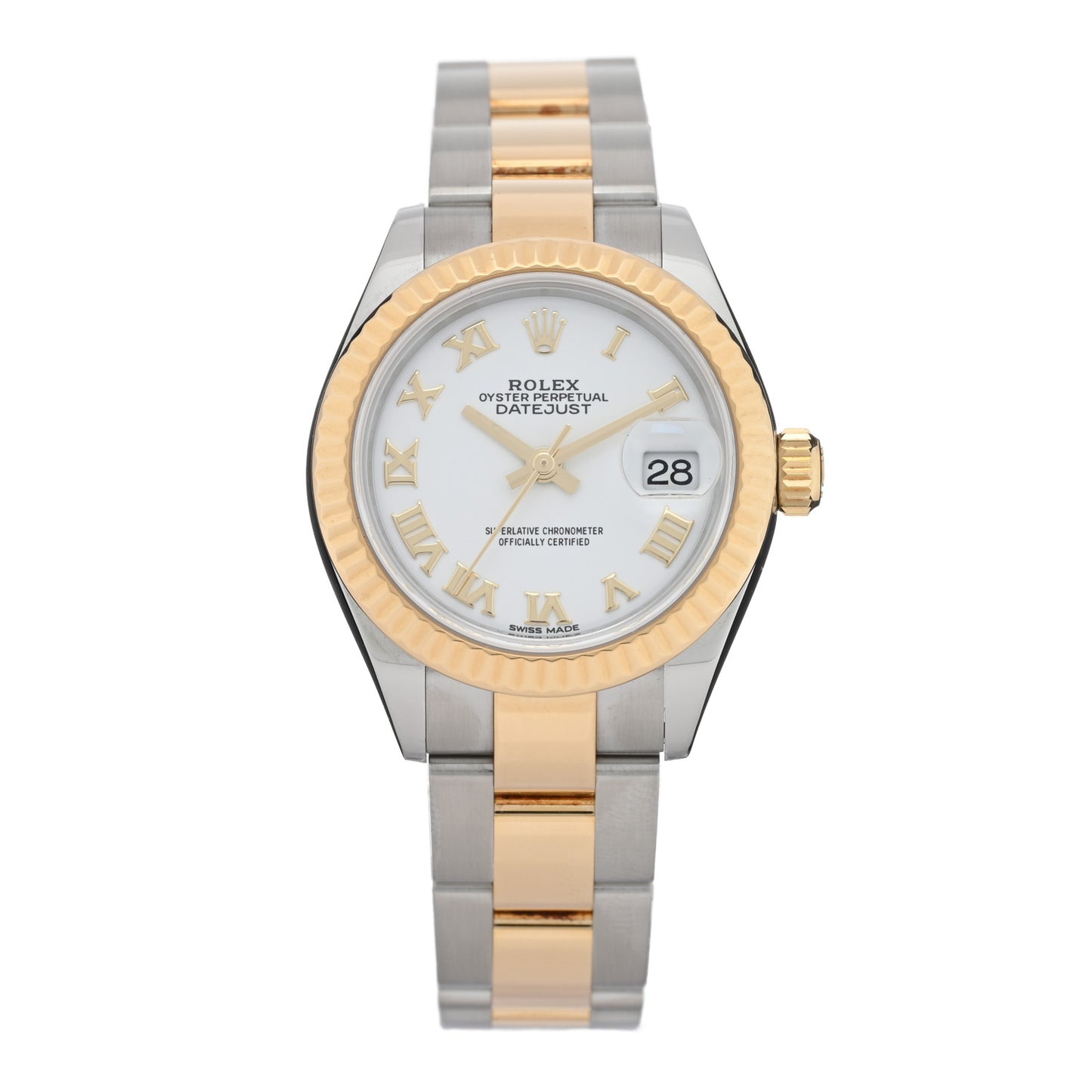 Stainless Steel 18K Yellow Gold 28mm Oyster Perpetual Datejust Watch White Roman 279173