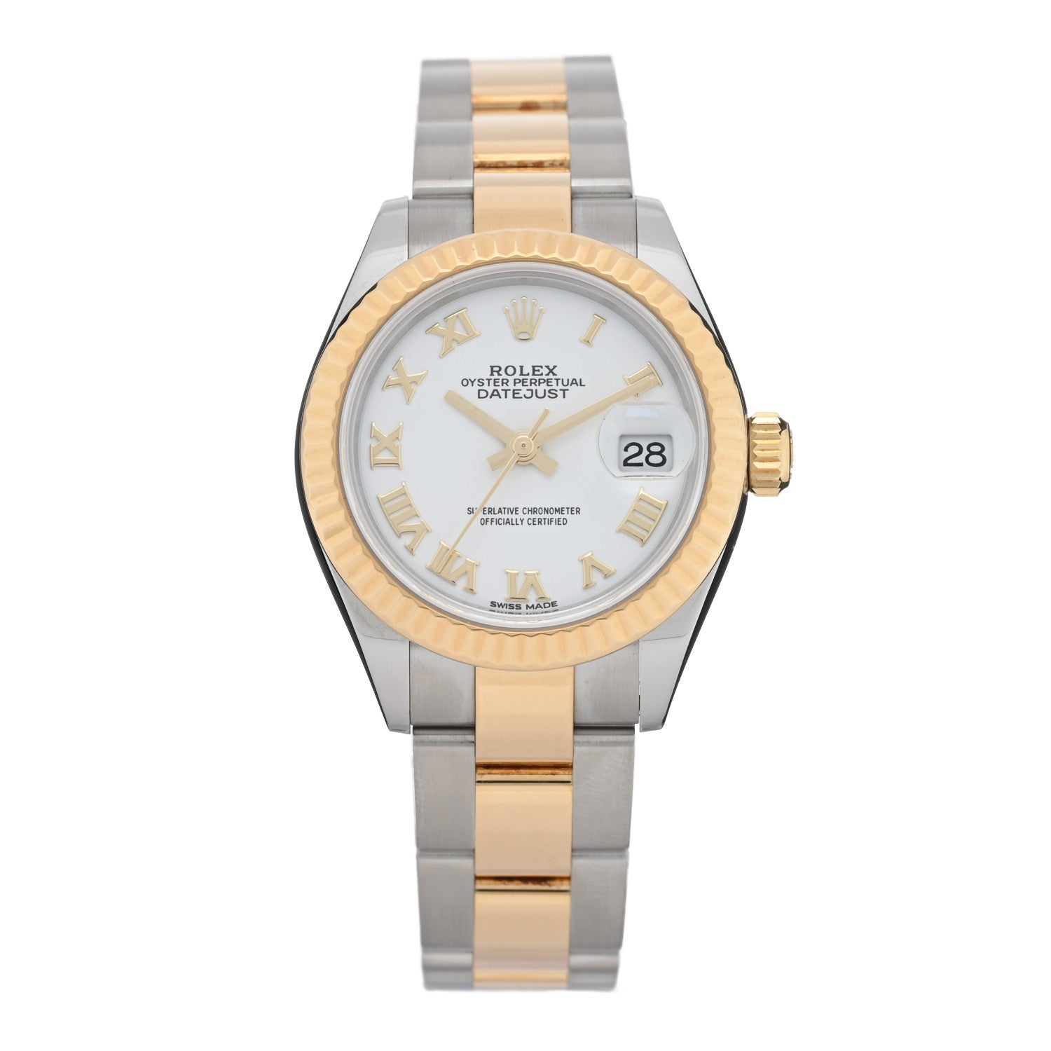 Rolex Stainless Steel 18K Yellow Gold 28mm Oyster Perpetual Datejust Watch White Roman 279173 1 of 5