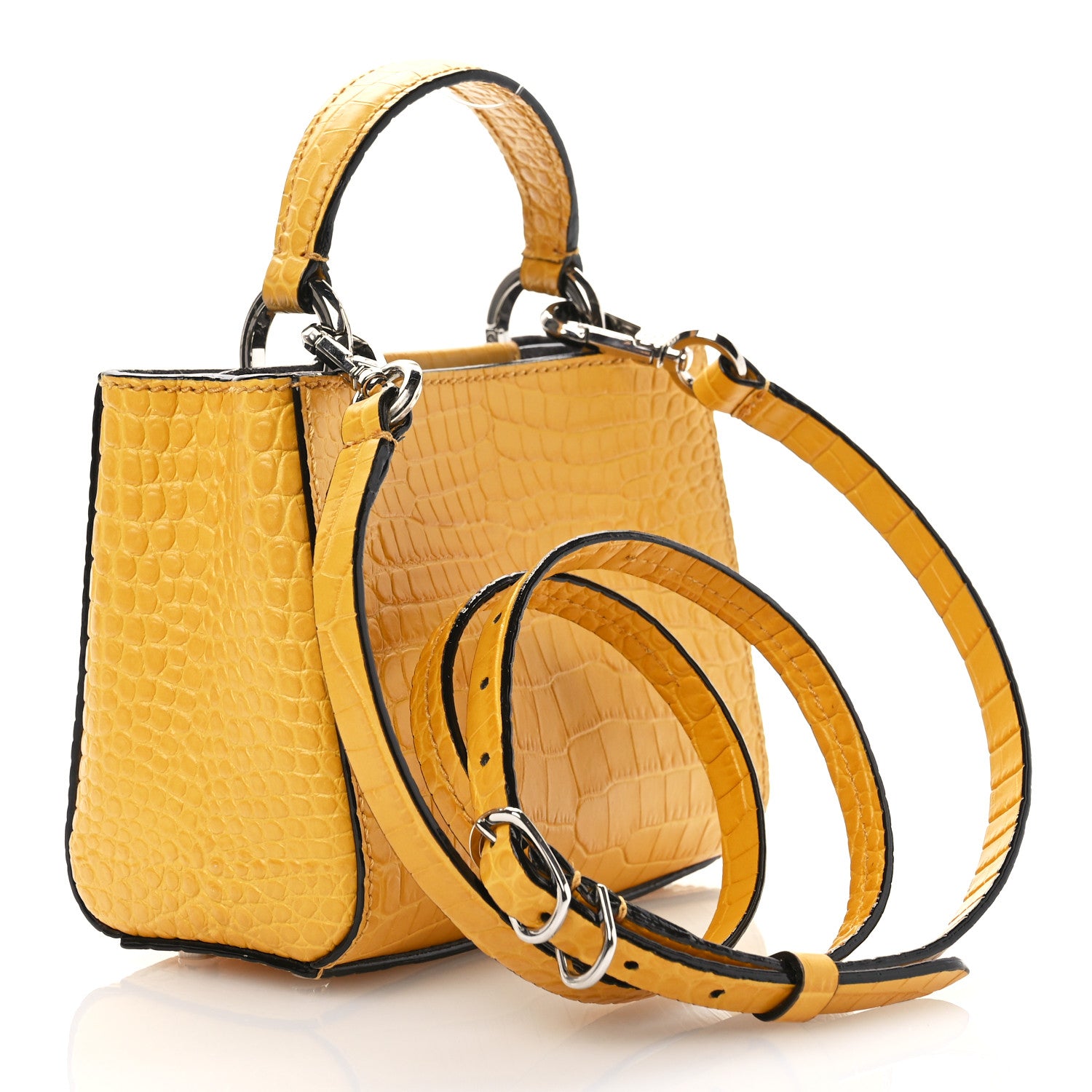 Jimmy Choo Calfskin Crocodile Embossed Mini Varenne Top Handle Yellow 3 of 9