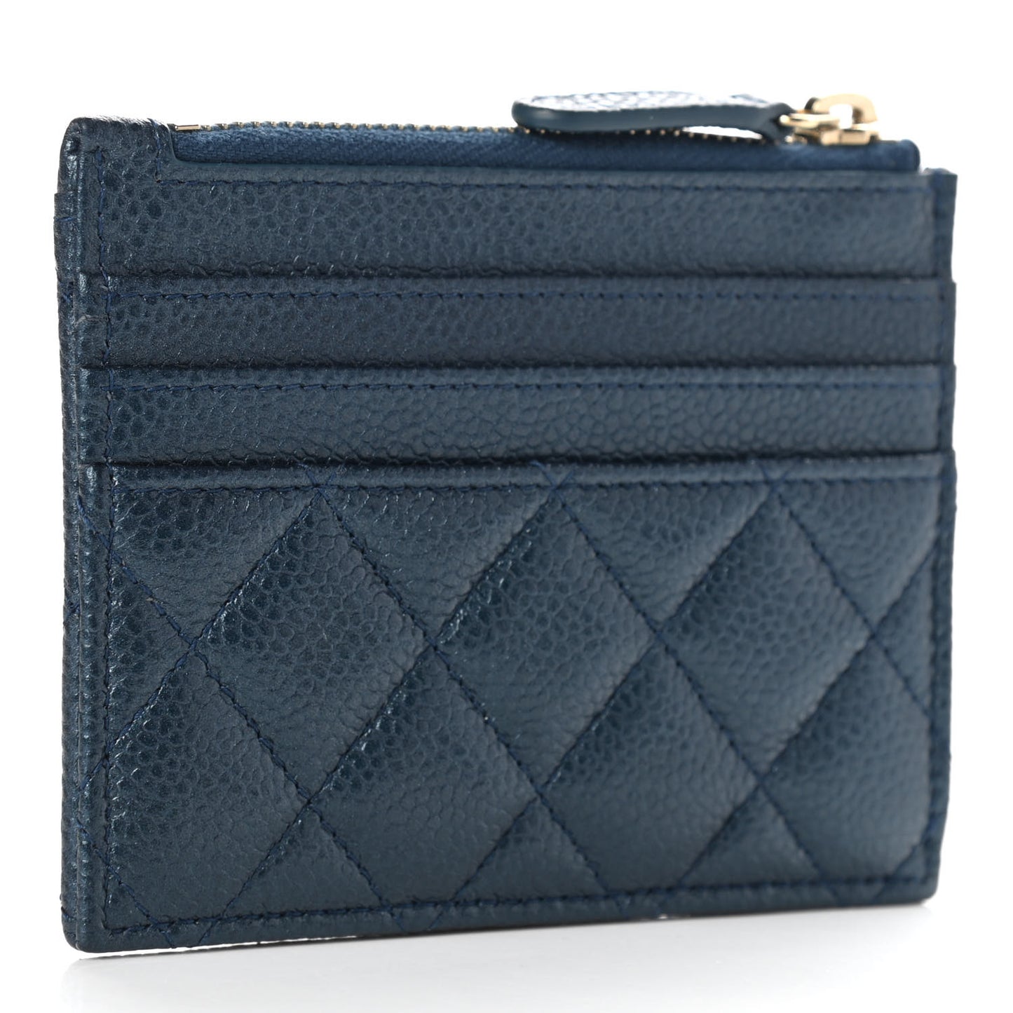 Metallic Caviar Quilted CC Zip Card Holder Dark Blue