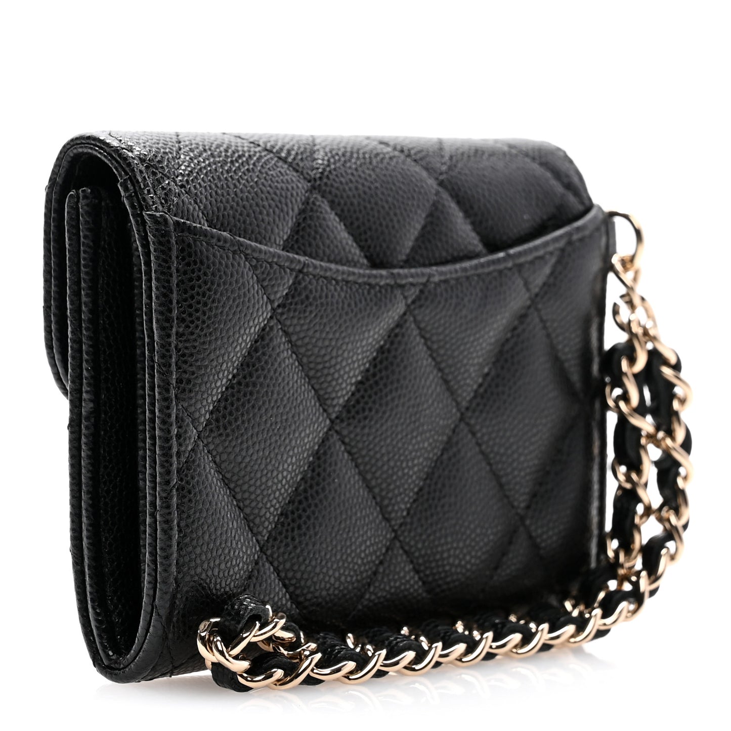 Caviar Quilted Flap Card Holder Chain Wristlet Black