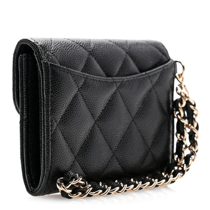Chanel Caviar Quilted Flap Card Holder Chain Wristlet Black 3 of 10