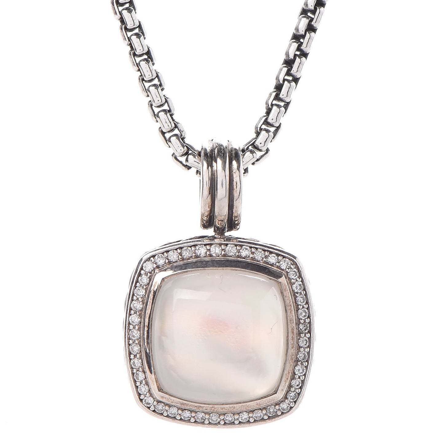 Sterling Silver 18K Yellow Gold Diamond Moonstone 14mm Albion Enhancer Pendant Necklace