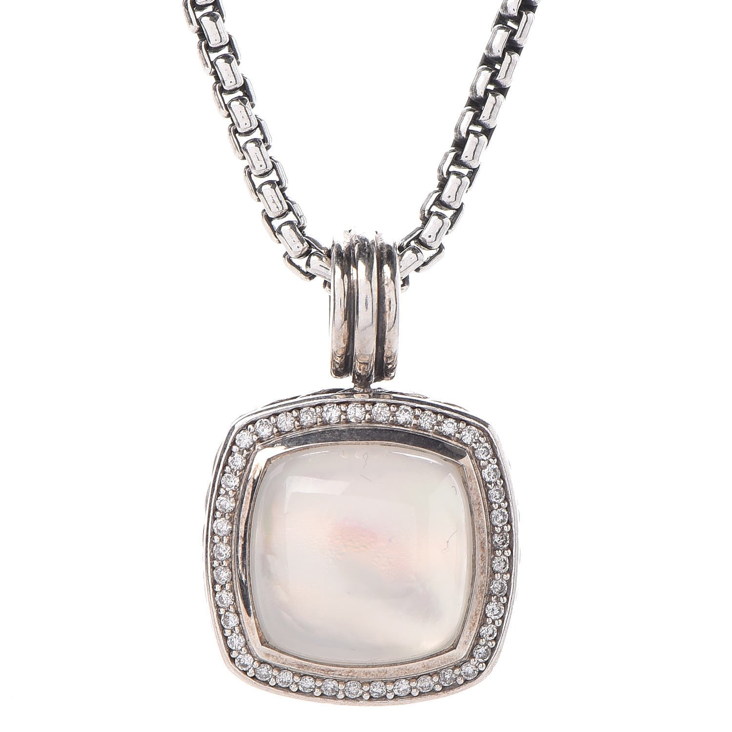 David Yurman Sterling Silver 18K Yellow Gold Diamond Moonstone 14mm Albion Enhancer Pendant Necklace 4 of 6