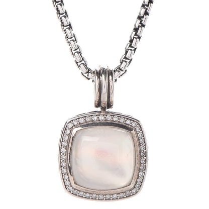 David Yurman Sterling Silver 18K Yellow Gold Diamond Moonstone 14mm Albion Enhancer Pendant Necklace 4 of 6