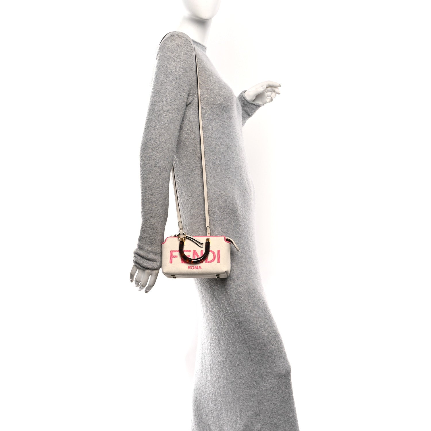 Fendi Canvas Vitello King Plexiglass Logo Embroidered Mini By The Way Top Handle Boston Bag Grezzo Pink Dalia 2 of 10