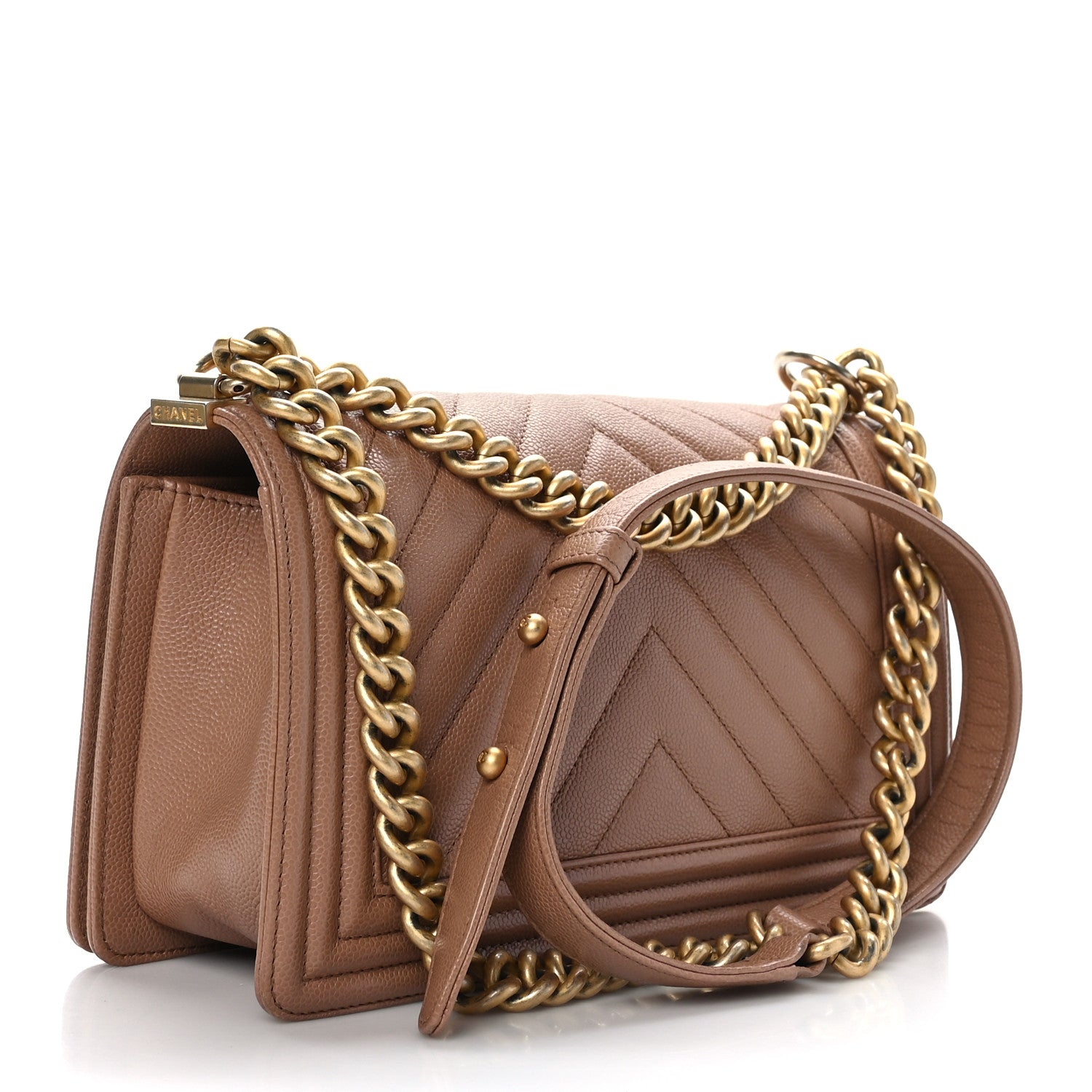 Chanel Caviar Chevron Quilted Medium Boy Flap Brown 3 of 11