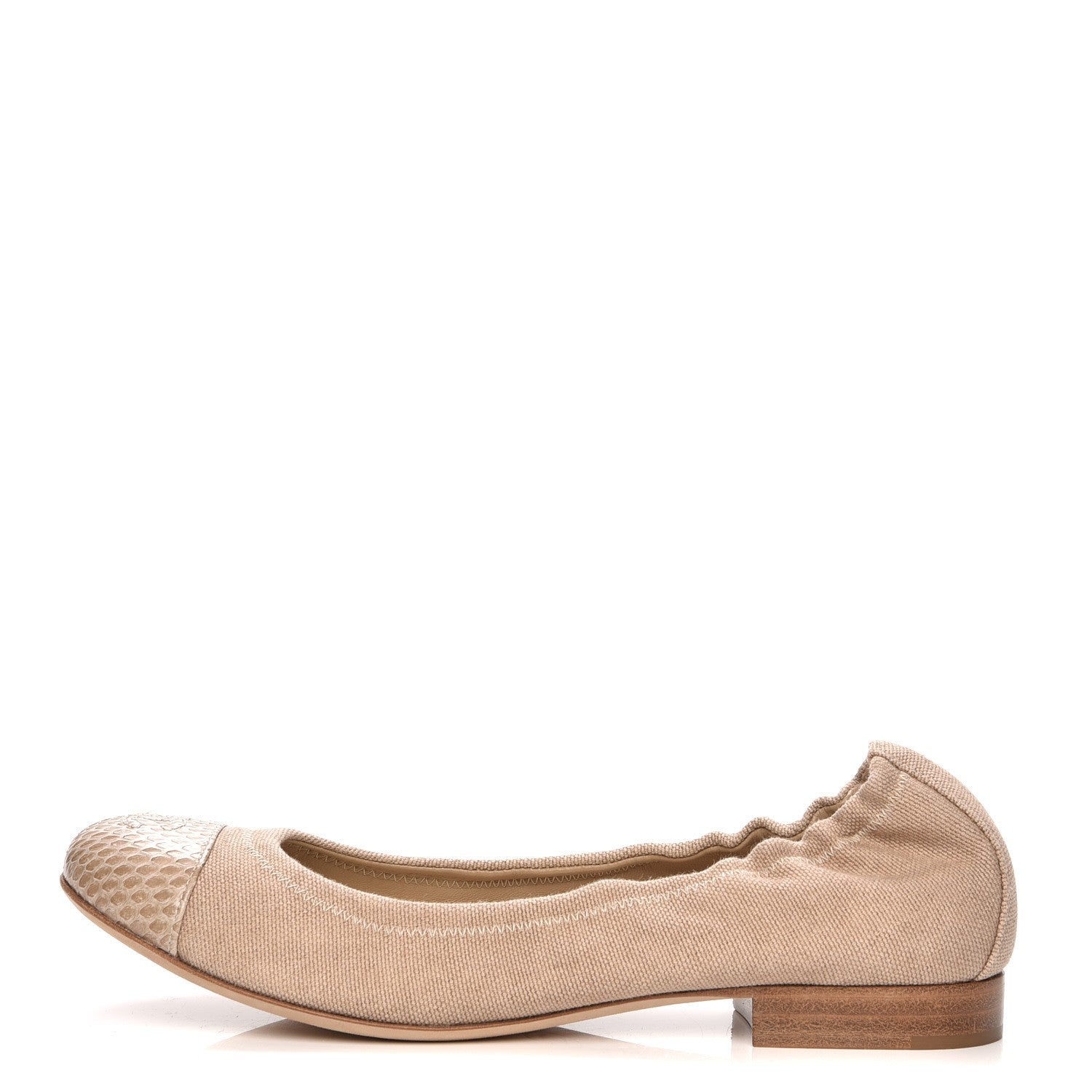 Chanel Toile Snakeskin Cap Toe CC Ballerina Flats 37 Dark Beige 1 of 7