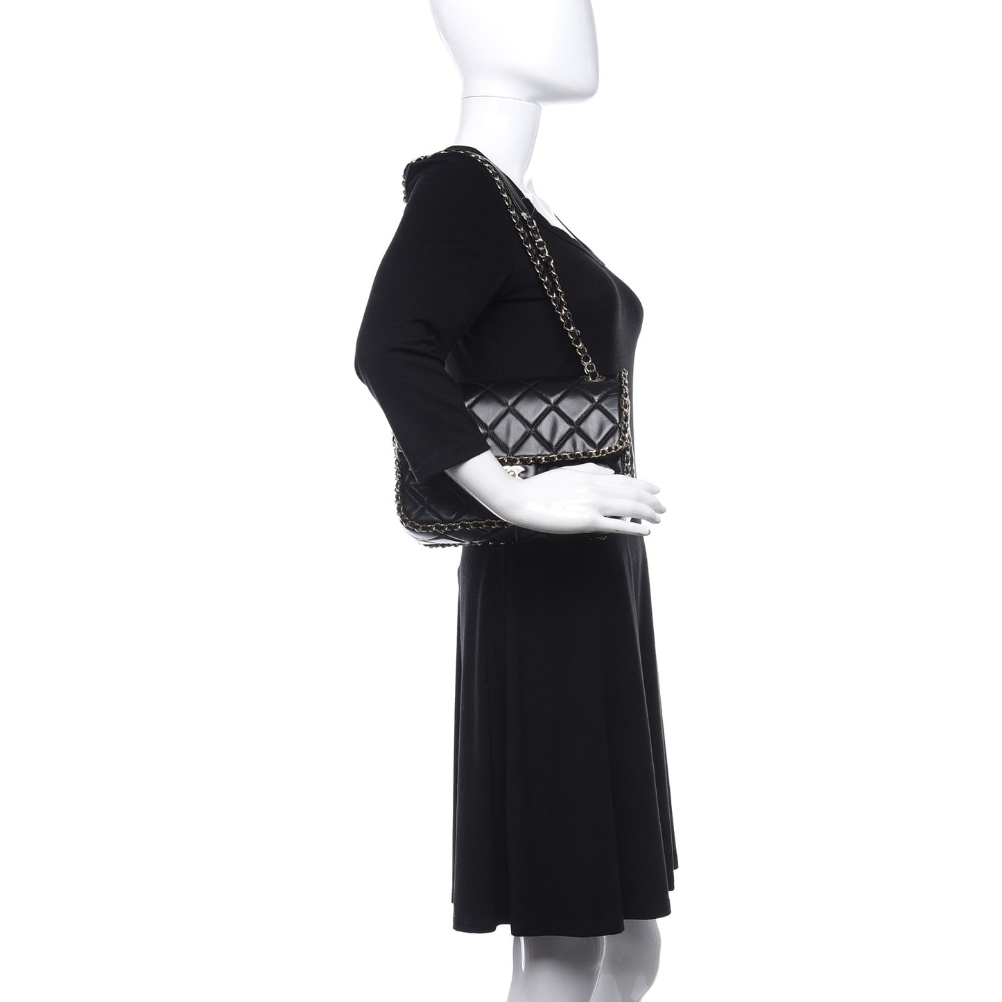 Crumpled Calfskin Medium Chain All Over Flap Black