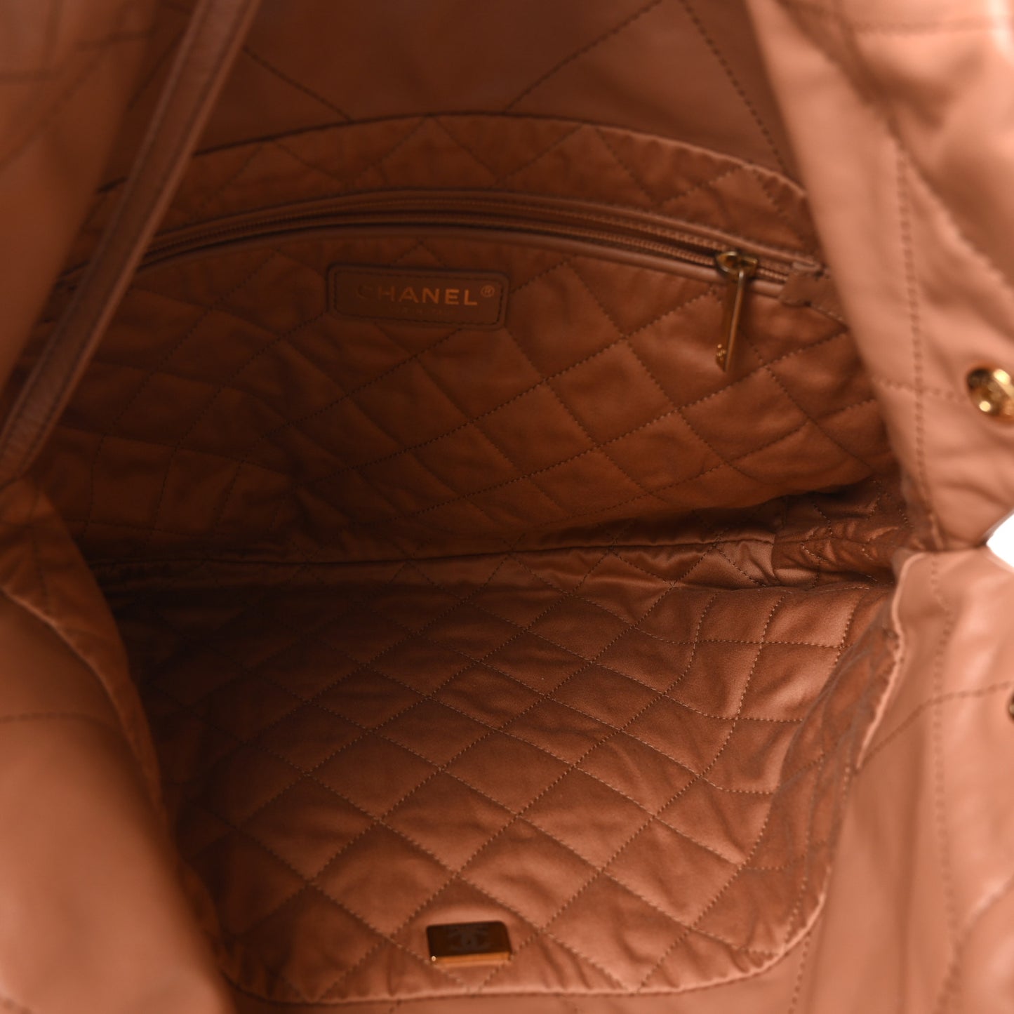 Shiny Calfskin Quilted Small Chanel 22 Beige