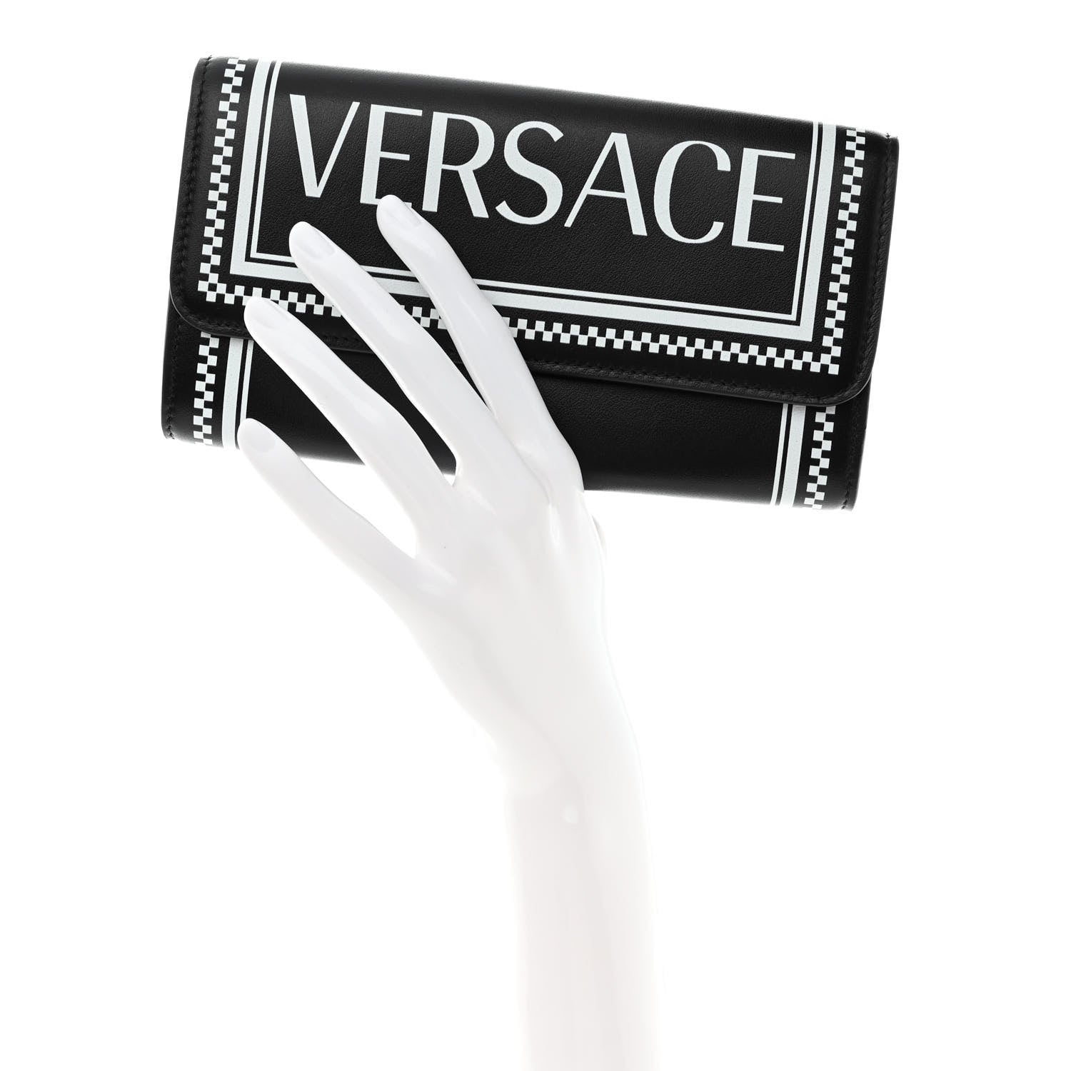Versace Calfskin 90s Vintage Logo Wallet Black White 2 of 7