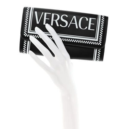 Versace Calfskin 90s Vintage Logo Wallet Black White 2 of 7