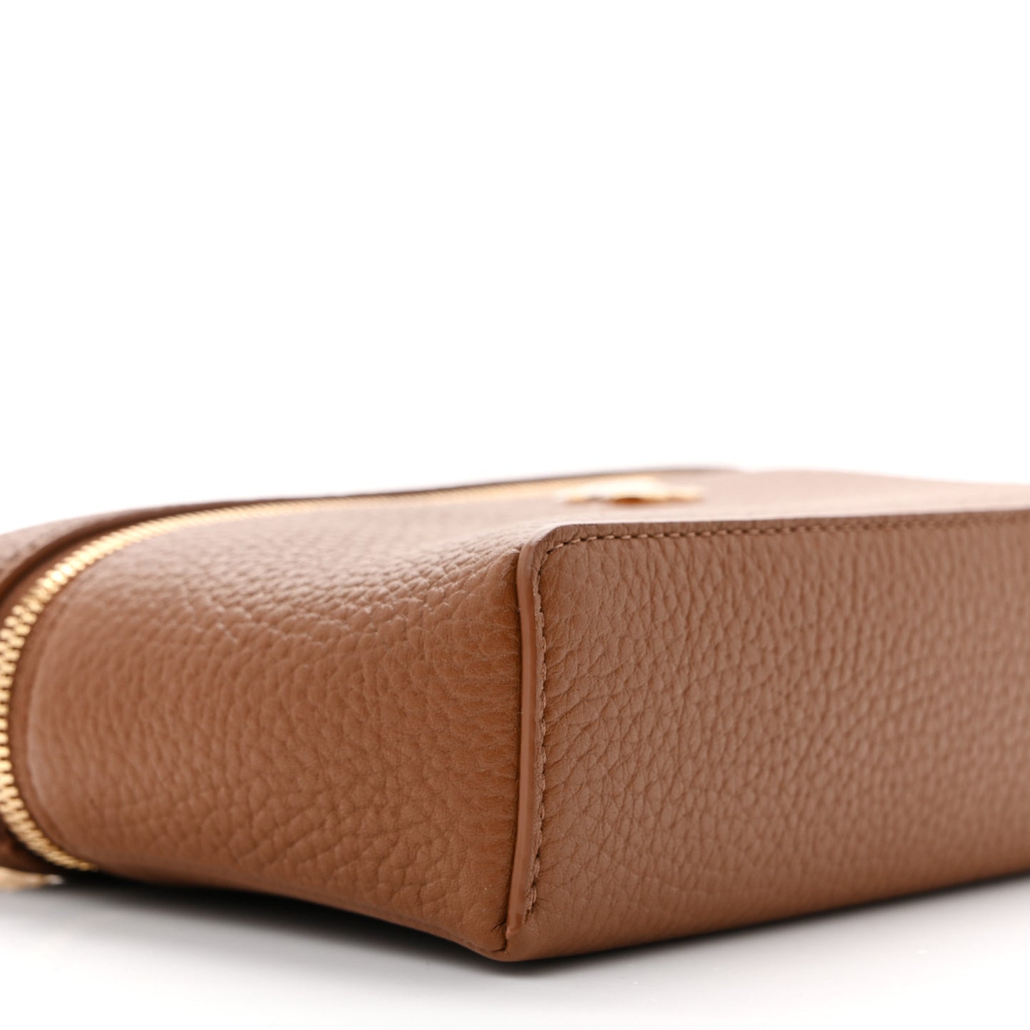 Grained Calfskin Top Handle Slim Vanity Case With Chain Camel