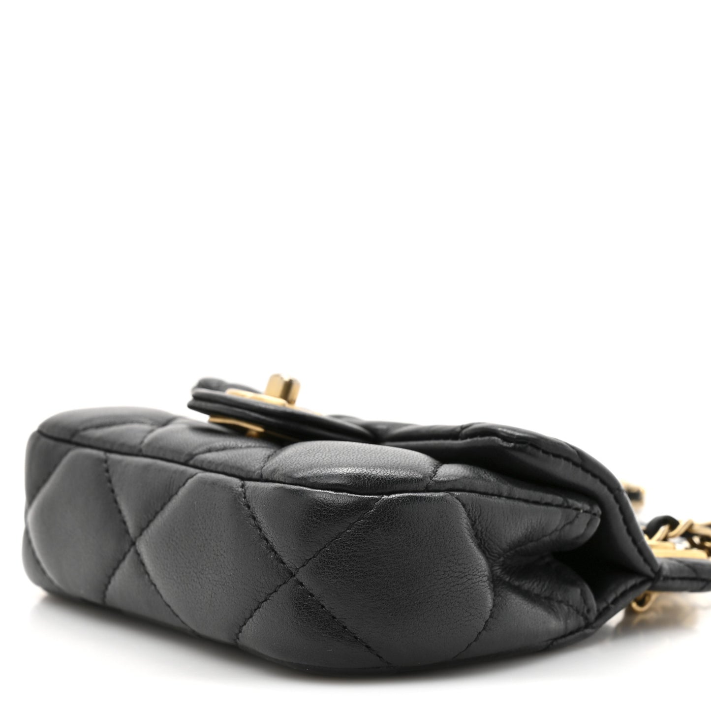 Calfskin Quilted Lady Handle Flap Card Holder With Chain Black