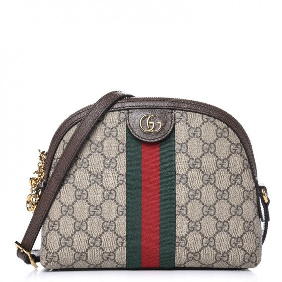 Gucci GG Supreme Monogram Textured Dollar Calfskin Web Small Ophidia Dome Shoulder Bag Beige Ebony New Acero 1 of 8