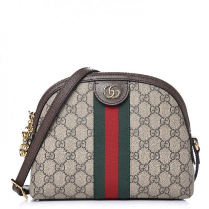 Gucci GG Supreme Monogram Textured Dollar Calfskin Web Small Ophidia Dome Shoulder Bag Beige Ebony New Acero 1 of 8