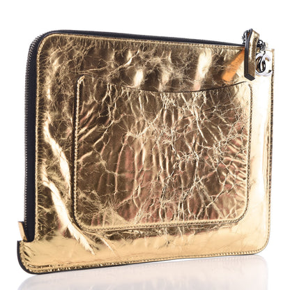 Chanel Metallic Lambskin Medium Je Ne Suis Pas En Solde Pouch Clutch Gold 3 of 7