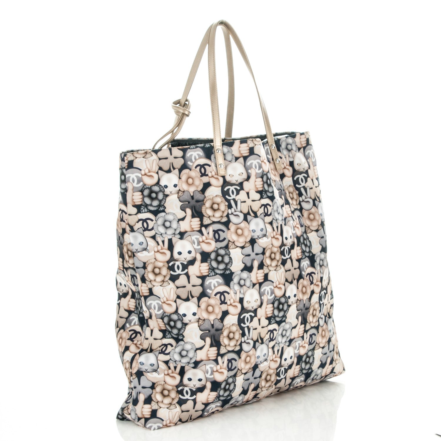 Chanel Nylon Cat Emoticon Tote Navy Gold 3 of 8