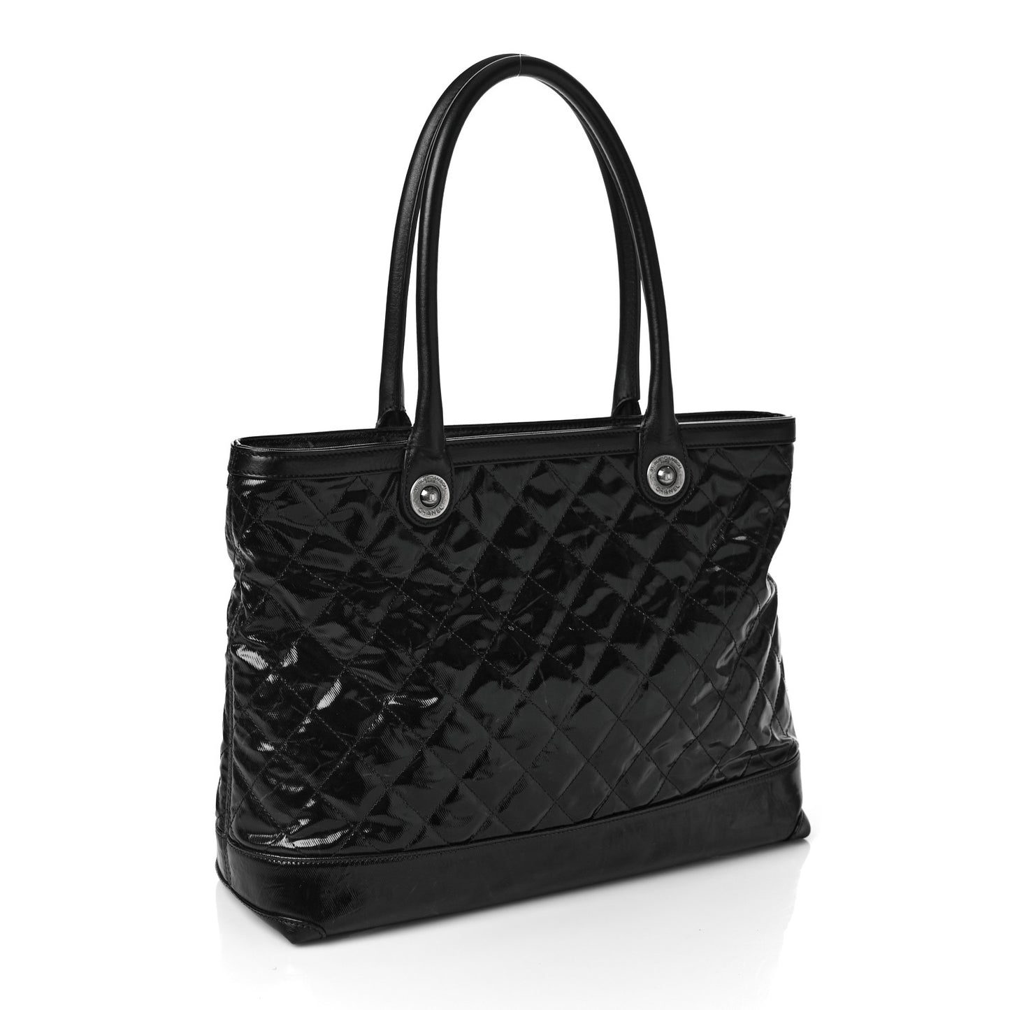 Calfskin Coated Canvas Quilted Tote Black